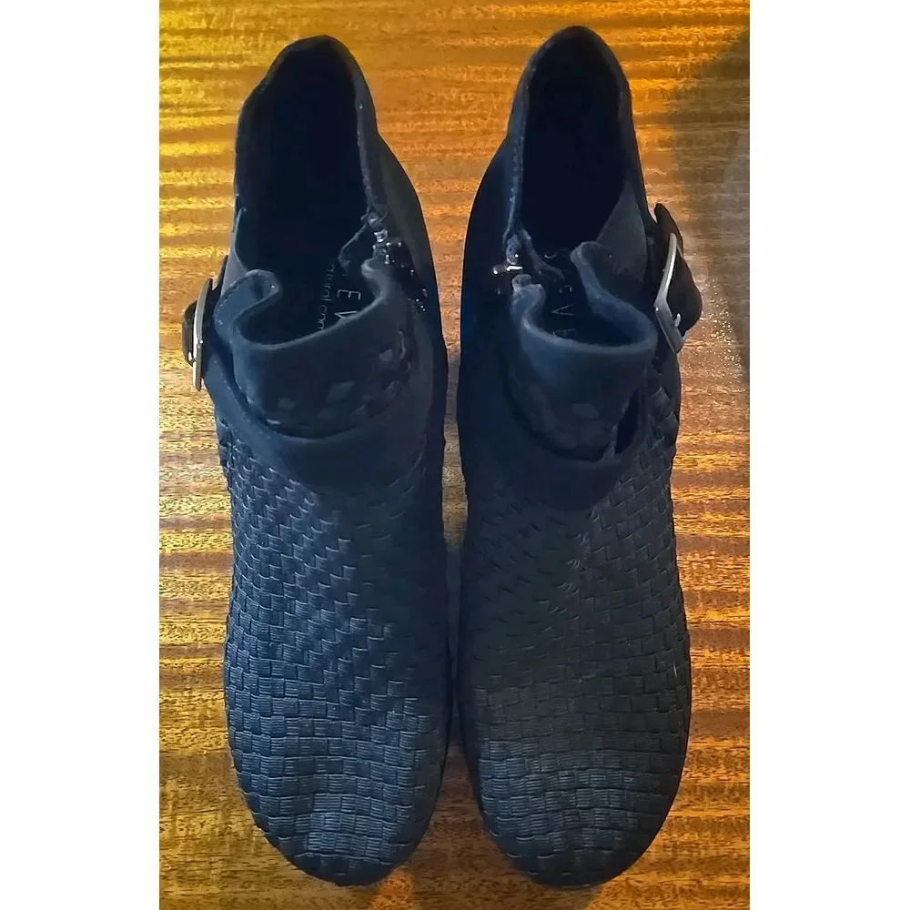 Steven By Steve Madden Womens Ella Shoes‎ Bootie Black Woven Heels Size 10